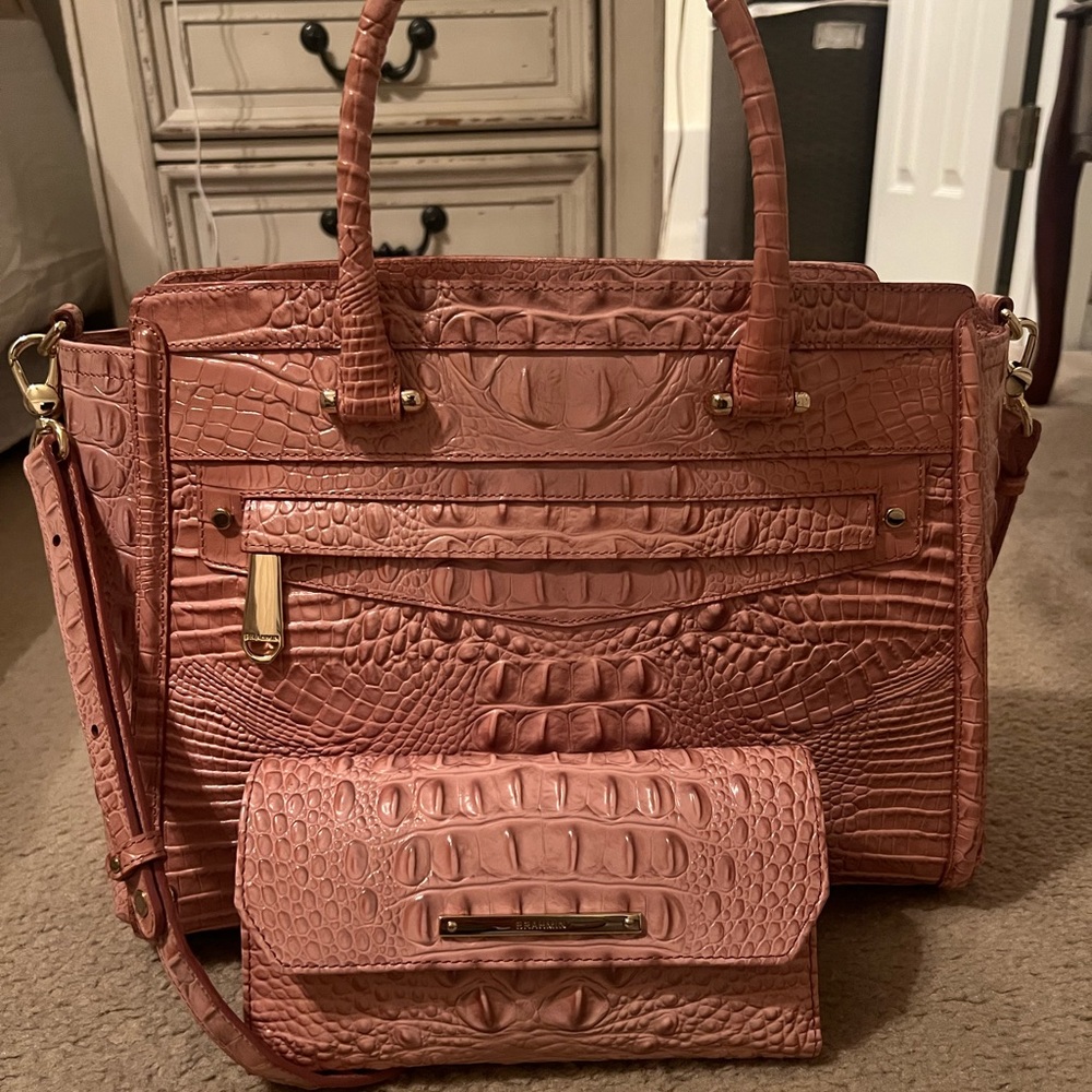 Pink  Brahmin Bag and wallet w/pen